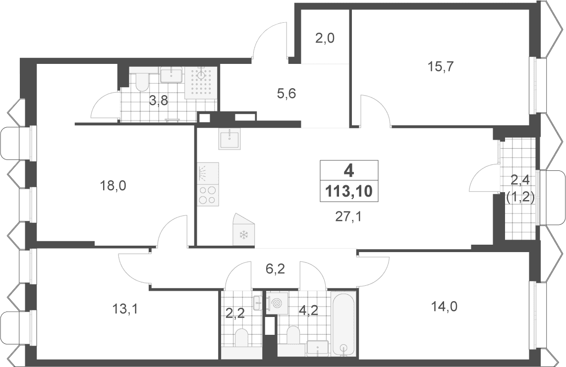 Планировка: Квартира евро-5 111,9 м² в ЖК «Деснаречье»
