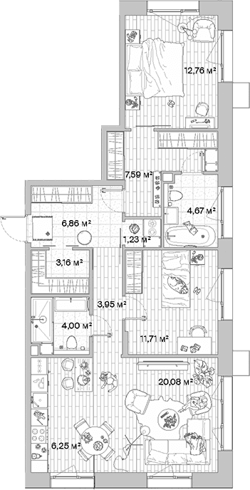 Планировка: Евротрёшка 82,3 м² в ЖК «МЫС»