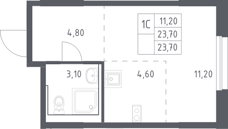 Планировка: Студия 23,7 м² в ЖК «Химки Парк»