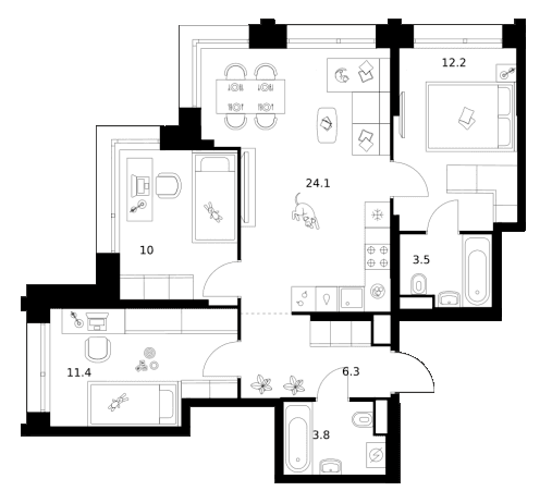 3-комнатная квартира