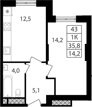 Планировка: 1-комнатная квартира 37 м² в ЖК «Варшавские ворота»