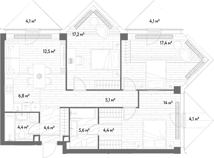 Планировка: Квартира евро-4 91,8 м² в ЖК «С5»