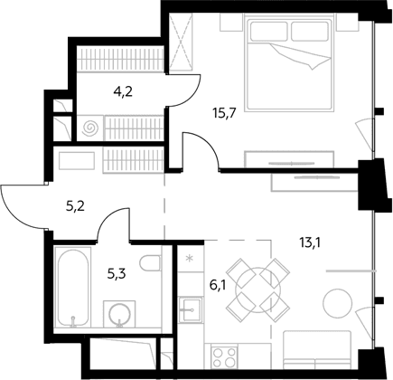 Планировка: Евродвушка 49,6 м² в ЖК «Монблан»