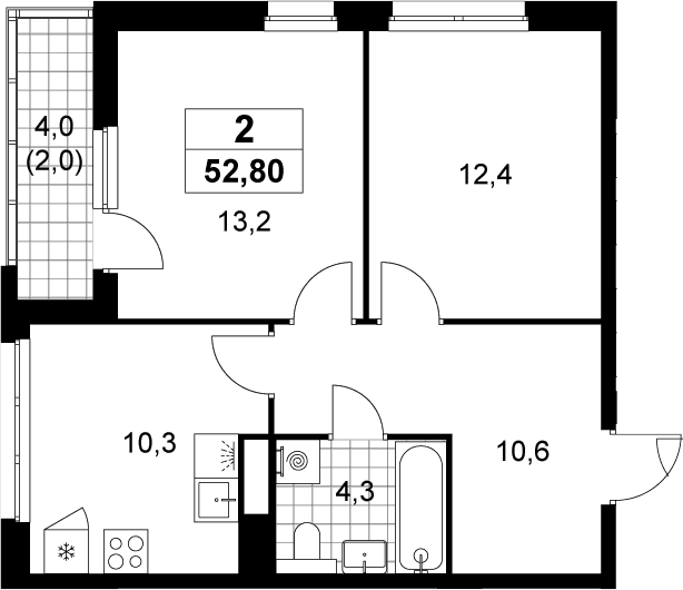 Планировка: 2-комнатная квартира 50,8 м² в ЖК «Деснаречье»