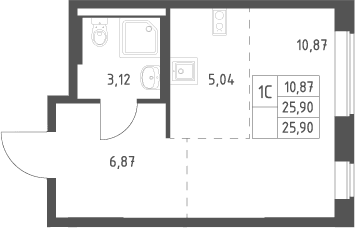 Планировка: Студия 25,9 м² в ЖК «Большое Юрлово»