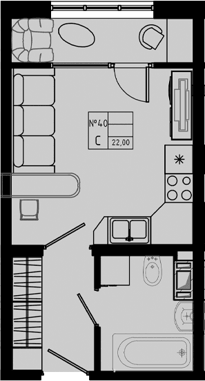Планировка: Студия 22 м² в ЖК «PIXEL»