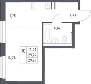 Планировка: Студия 29,7 м² в ЖК «Рублевский квартал»