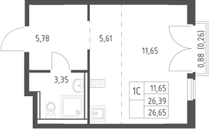 Планировка: Студия 26,4 м² в ЖК «Егорово парк»
