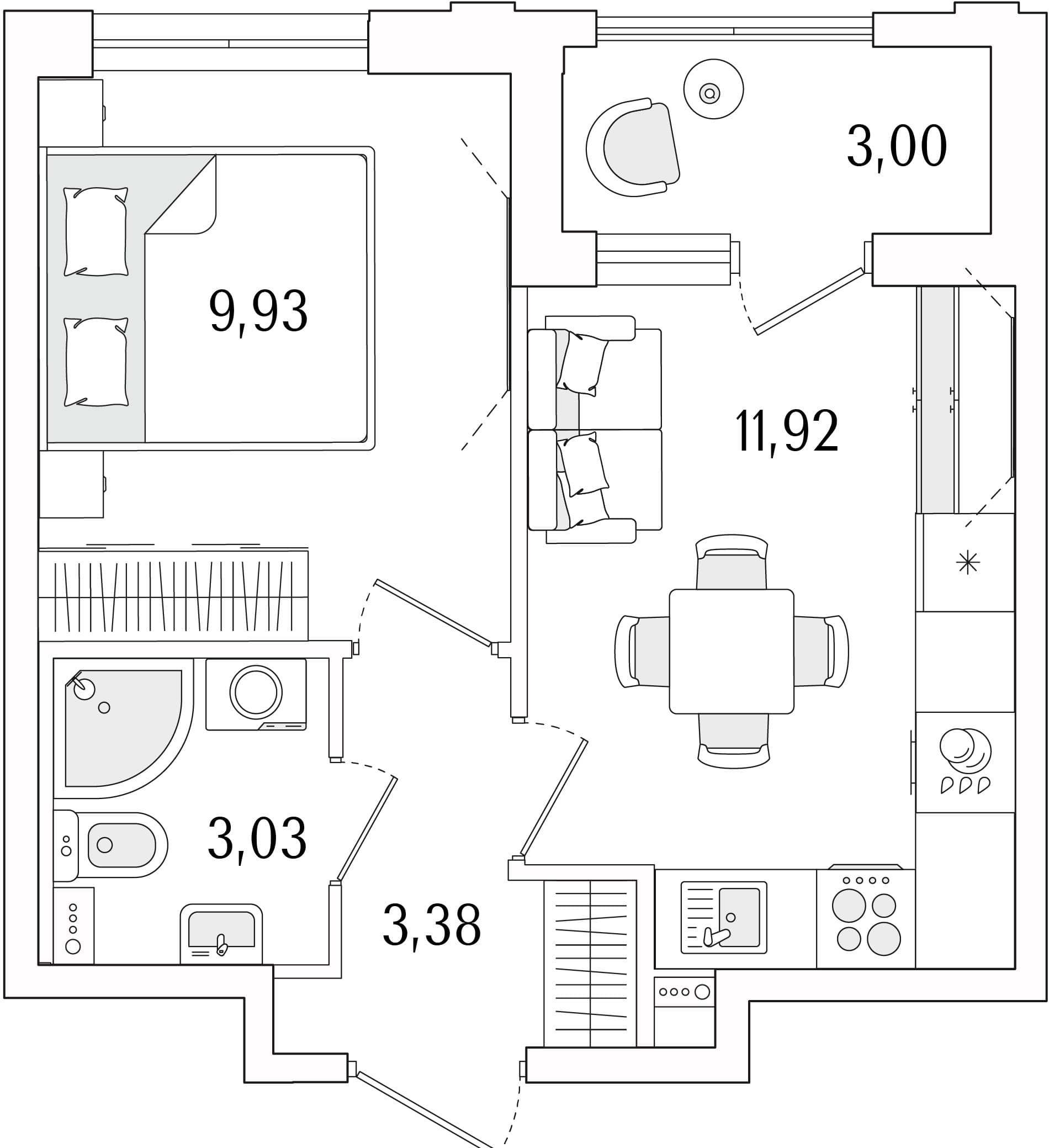 Планировка: Евродвушка 28,3 м² в ЖК «Гранат»