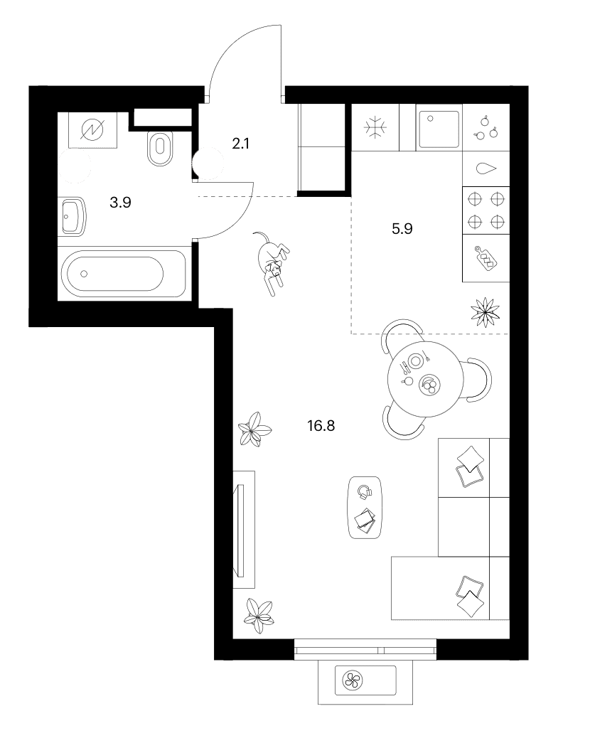 Планировка: Студия 28,7 м² в ЖК «Белая Дача парк»