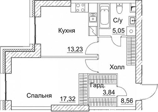 Планировка: 1-комнатная квартира 48 м² в ЖК «СЕЗАР СИТИ»