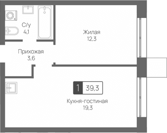 Планировка: Евродвушка 39,3 м² в ЖК «Сити квартал Отрада»