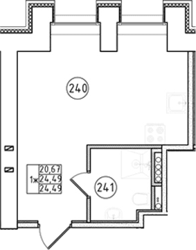 Планировка: Студия 24,5 м² в ЖК «Апарт-отель Фомин»