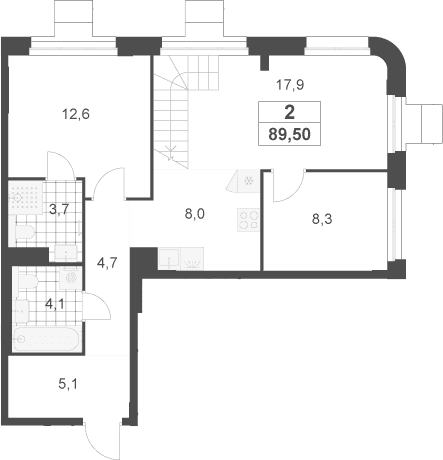 Планировка: Квартира 89,5 м² в ЖК «Южные сады»