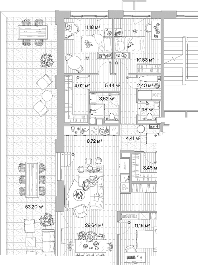 Планировка: Квартира евро-5 119,7 м² в ЖК «МЫС»