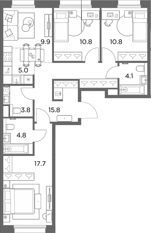 Планировка: 3-комнатная квартира 82,7 м² в ЖК «Станиславский»