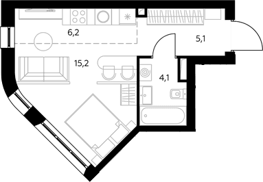 Планировка: Студия 32,9 м² в ЖК «Адмирал»
