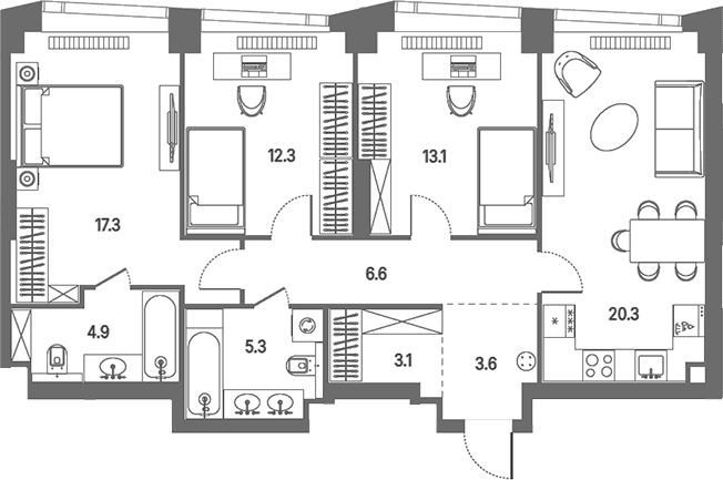 Планировка: Квартира евро-4 86,5 м² в ЖК «КОД Сокольники»