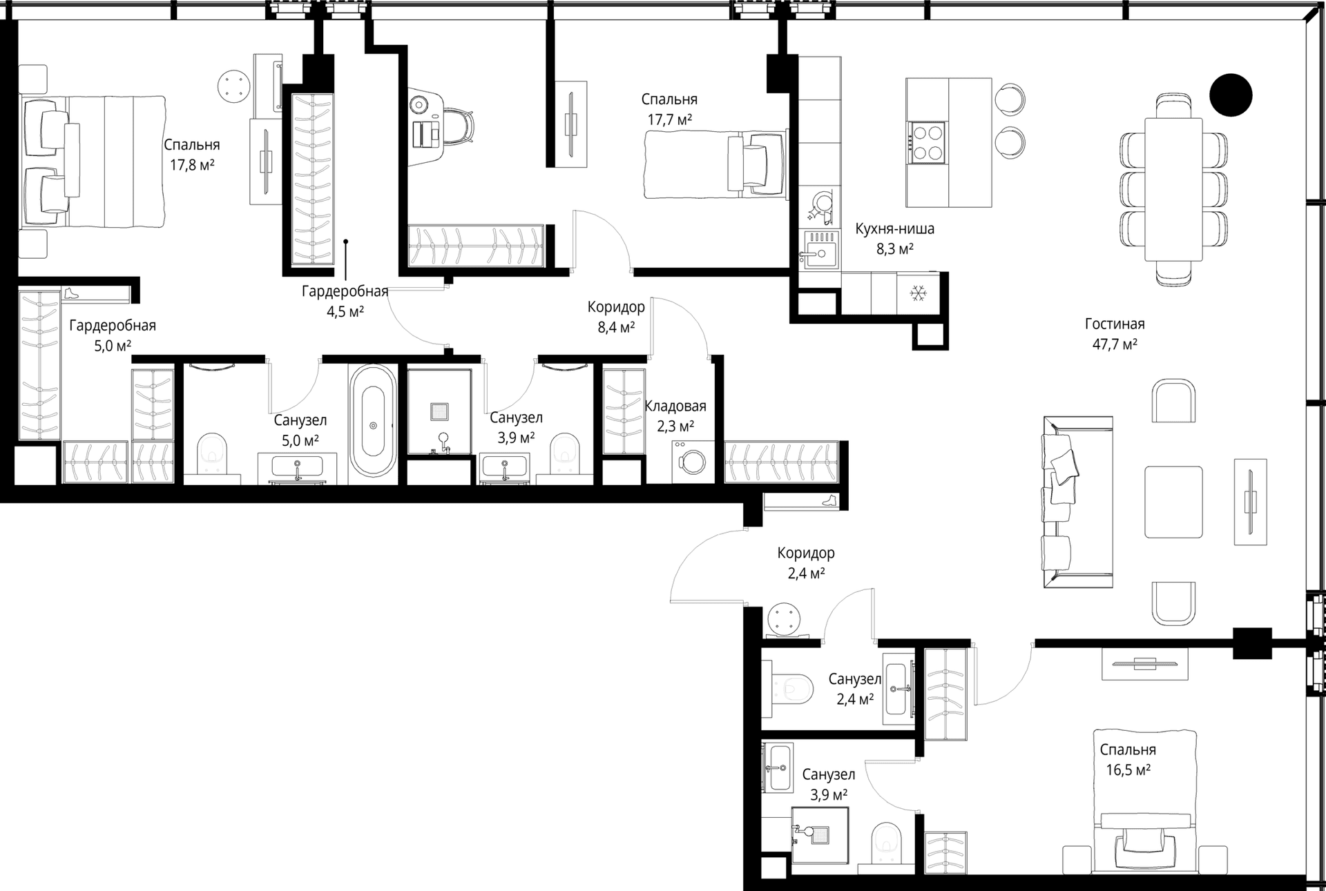 Планировка: Квартира евро-4 145,8 м² в ЖК «Слава»