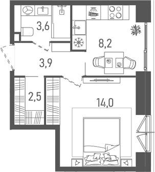 Планировка: 1-комнатная квартира 32,2 м² в ЖК «ТАТУМ»
