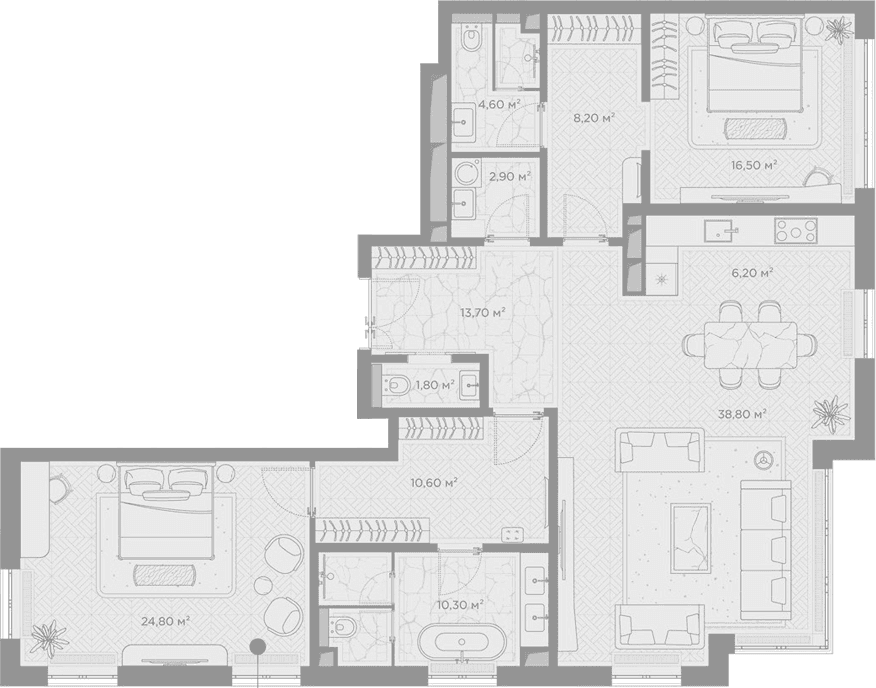 Планировка: 2-комнатная квартира 138,4 м² в ЖК «Николь»