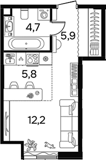 Планировка: Студия 28,6 м² в ЖК «Вавилова 64»