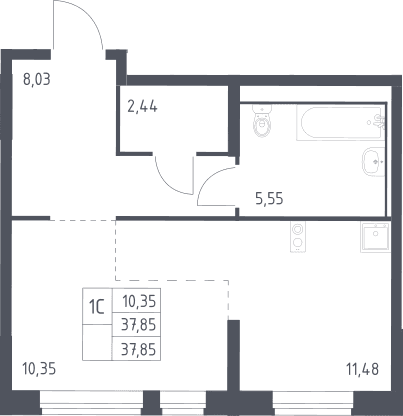 Планировка: Студия 37,9 м² в ЖК «Молжаниново»