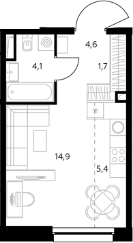 Планировка: Студия 30,8 м² в ЖК «Адмирал»