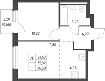 Планировка: Евродвушка 35,9 м² в ЖК «Горки Парк»