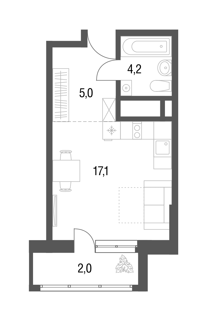 Планировка: Студия 26,2 м² в ЖК «Новые котельники»