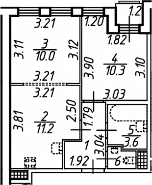 Планировка: 2-комнатная квартира 40,7 м² в ЖК «Аэросити Клаб»
