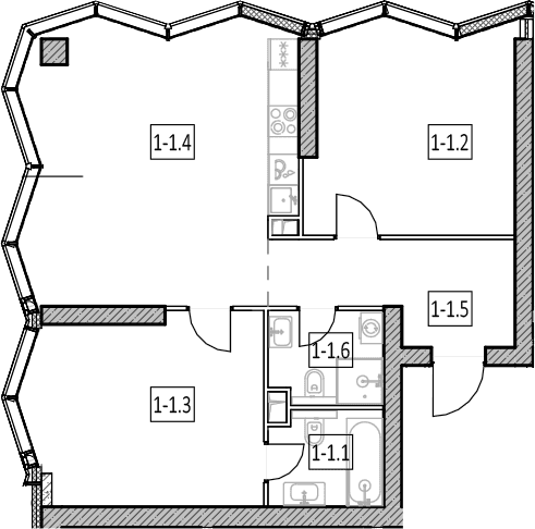 Планировка: Евротрёшка 75,9 м² в ЖК «Айс Тауэрс»