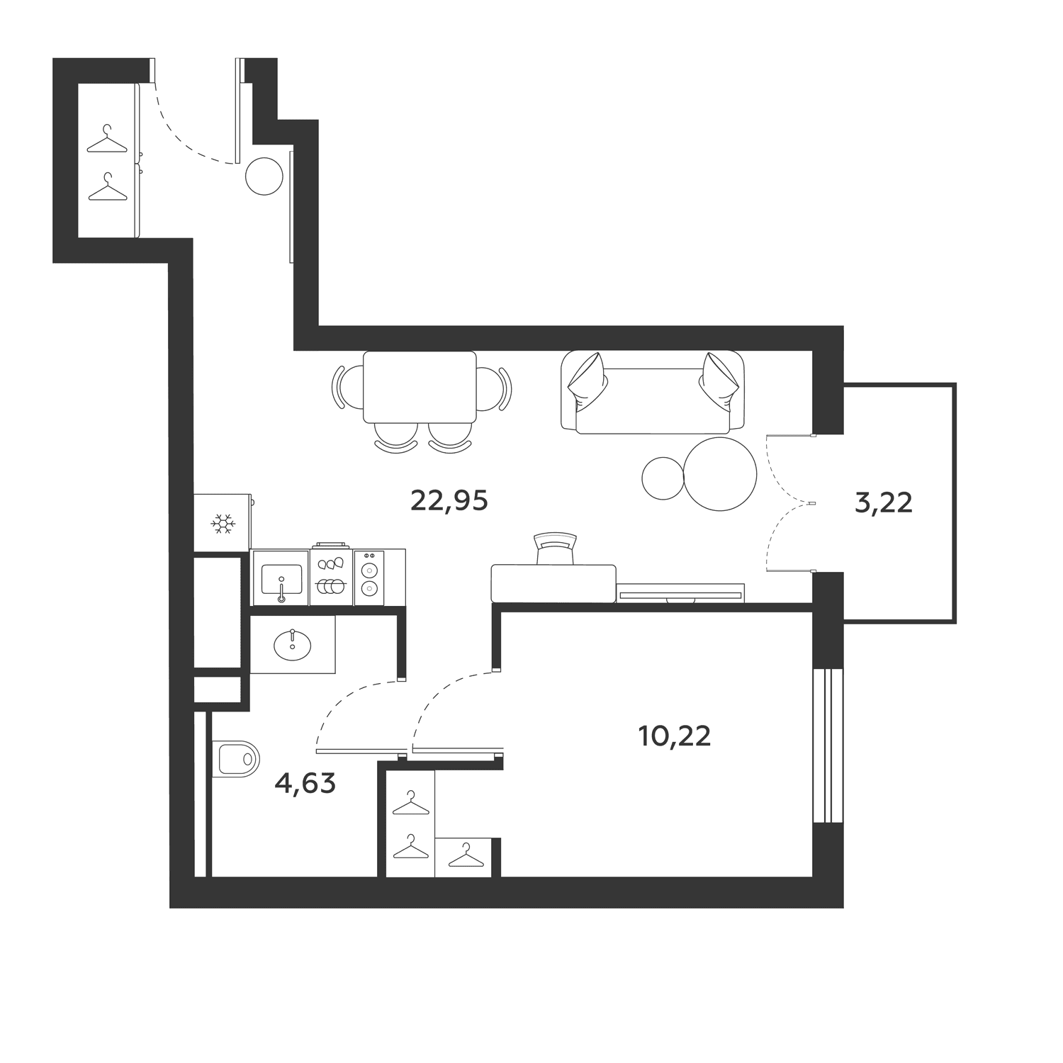 Планировка: 1-комнатная квартира 40 м² в ЖК «МФК SAAN»