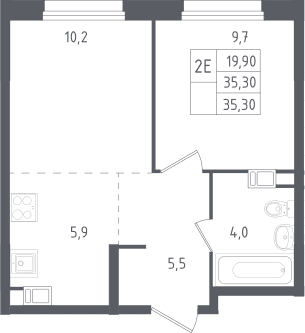 Планировка: Евродвушка 35,3 м² в ЖК «Ольховый квартал»