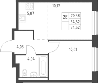 Планировка: Евродвушка 34,5 м² в ЖК «Горки Парк»