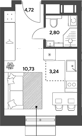 Планировка: Студия 21,5 м² в ЖК «Публицист»