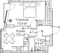 Планировка: 1-комнатная квартира 33,6 м² в ЖК «СЕЗАР БУДУЩЕЕ»