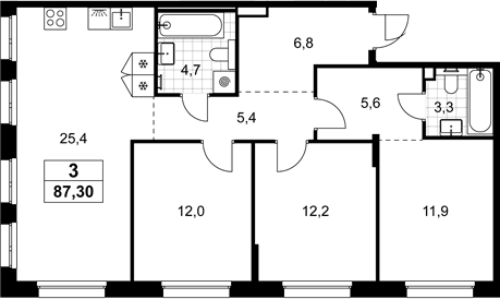 Планировка: Квартира евро-4 87,3 м² в ЖК «Хольм»