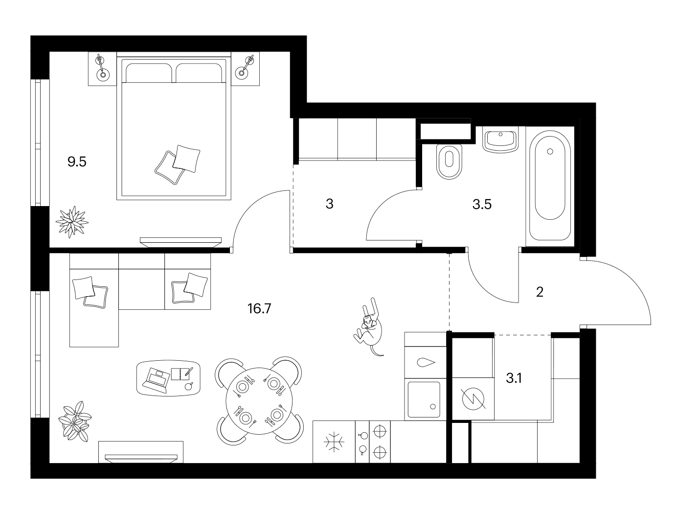 Планировка: 1-комнатная квартира 37,8 м² в ЖК «Ярославский»
