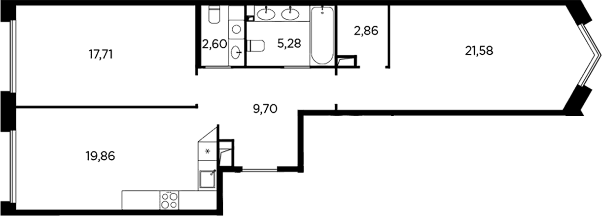 Планировка: Евротрёшка 79,6 м² в ЖК «Акватория»