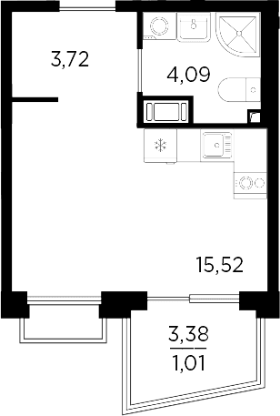 Планировка: Студия 23,3 м² в ЖК «Респект»