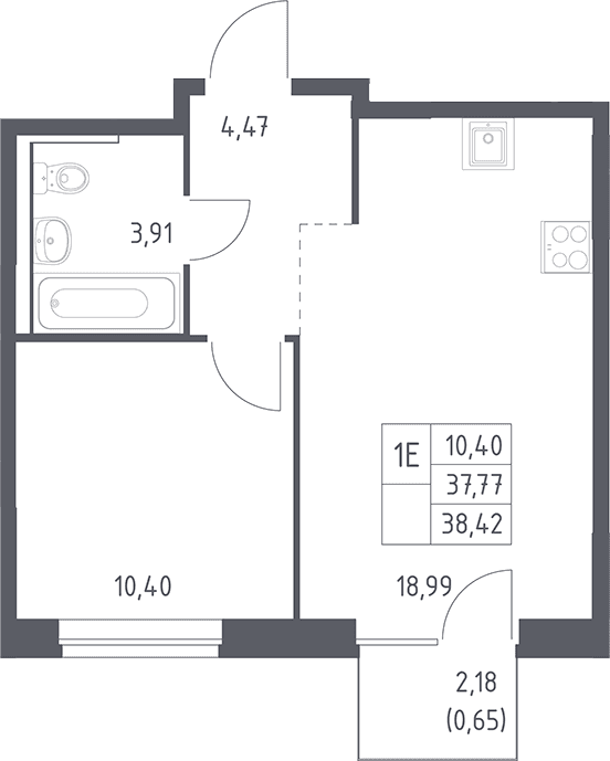 Планировка: Евродвушка 37,8 м² в ЖК «Рублевский квартал»