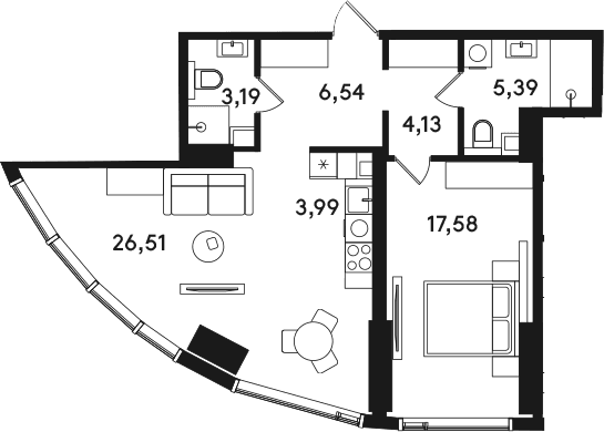 Планировка: Евродвушка 67,3 м² в ЖК «СОЛОС»