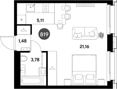 Планировка: Студия 31,5 м² в ЖК «ЭВО»