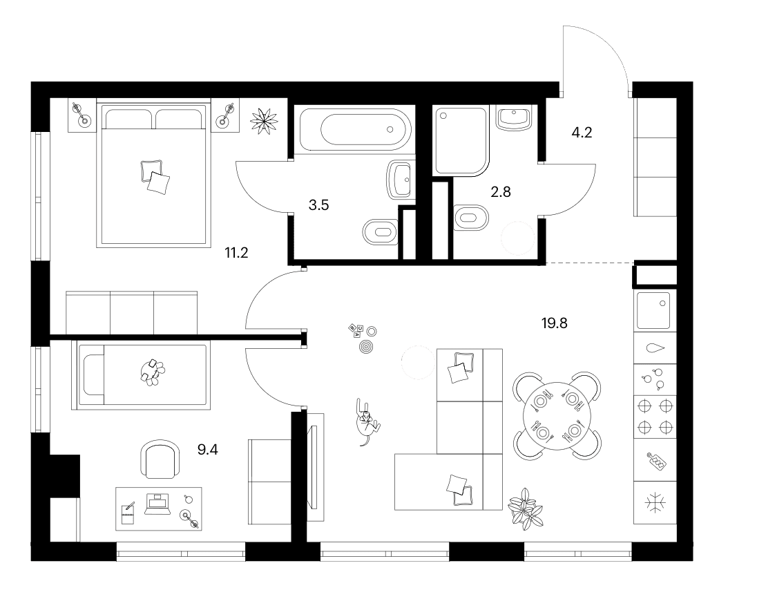 Планировка: 2-комнатная квартира 50,9 м² в ЖК «Ярославский»
