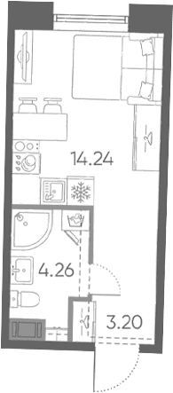 Планировка: Студия 21,7 м² в ЖК «Бульвар Грина»