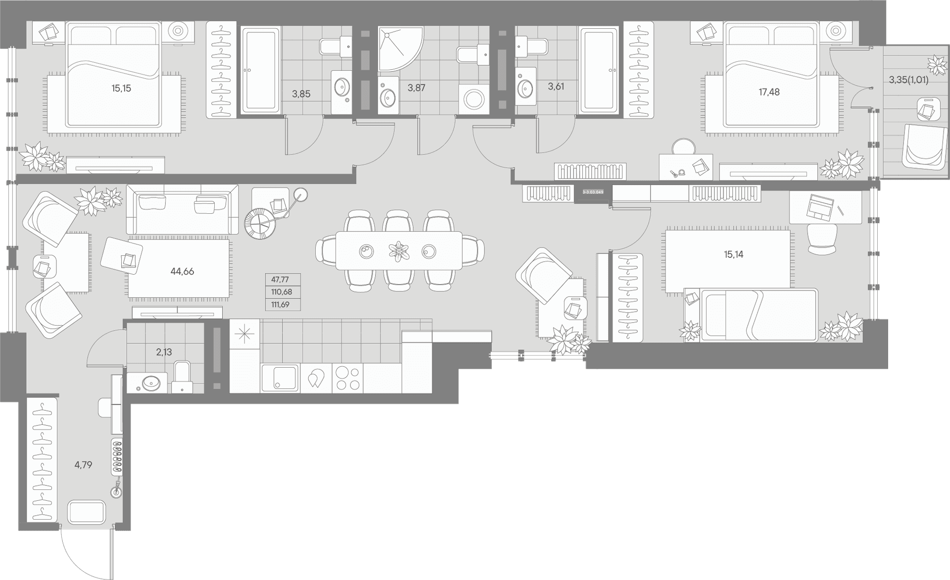 Планировка: Квартира евро-4 110,7 м² в ЖК «АВАНТ»