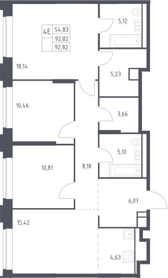 Планировка: Квартира евро-4 92,8 м² в ЖК «Верейская 41»