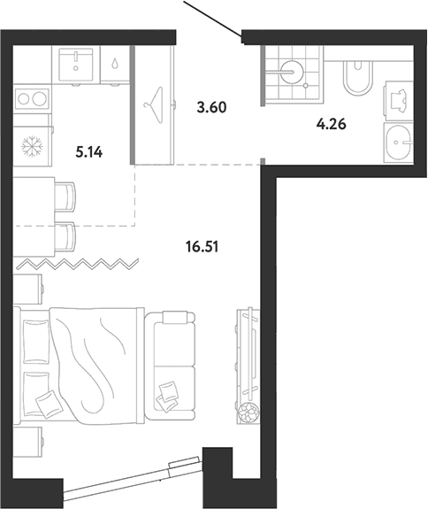 Планировка: Студия 29,5 м² в ЖК «Ридж»