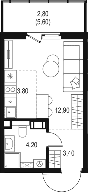 Планировка: Студия 24,3 м² в ЖК «Левел Мечникова»